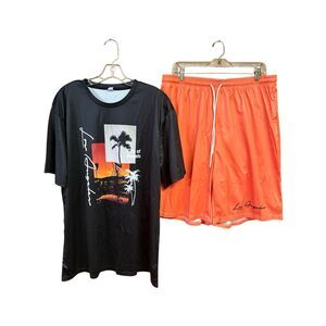 No Brand Mens Short Set Sz XL  (36-38) Black/Orange  NWOT